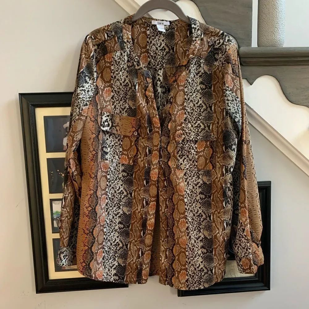 Bar III Brown & Black Snake Print Blouse sz XL